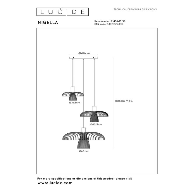 NIGELLA - Hanglamp - Ø 76 cm - 3xGU10 (MR16) - Koffie - Essential