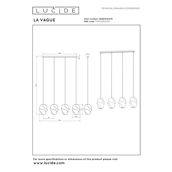 LA VAGUE - Hanglamp - 4xE27 - Wit - Essential