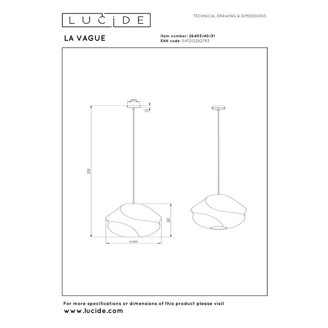 LA VAGUE - Hanglamp - Ø 40 cm - 1xE27 - Wit - Essential