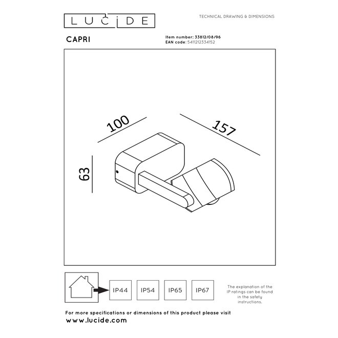 CAPRI - Wandspot / Wandlamp Binnen/Buiten - LED - 1x8W 2700K - IP54 - Koffie - Essential