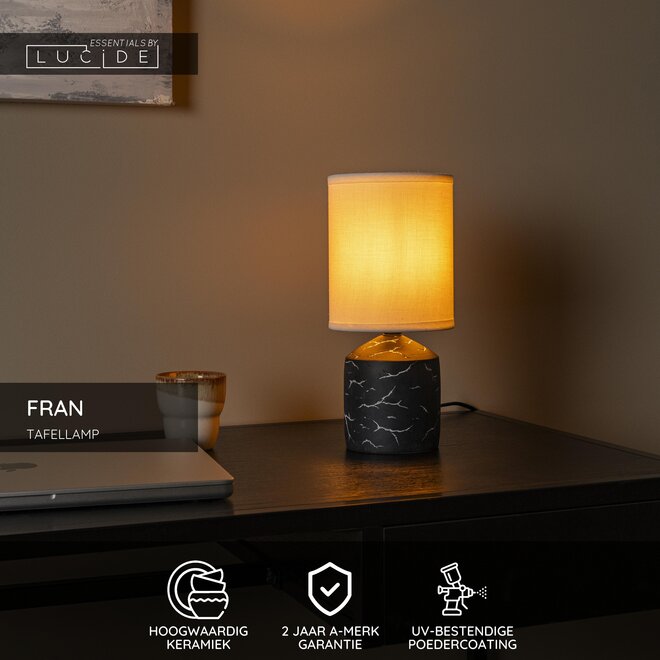 FRAN - Tafellamp - Ø 13 cm - 1xE14 - Zwart - Essential