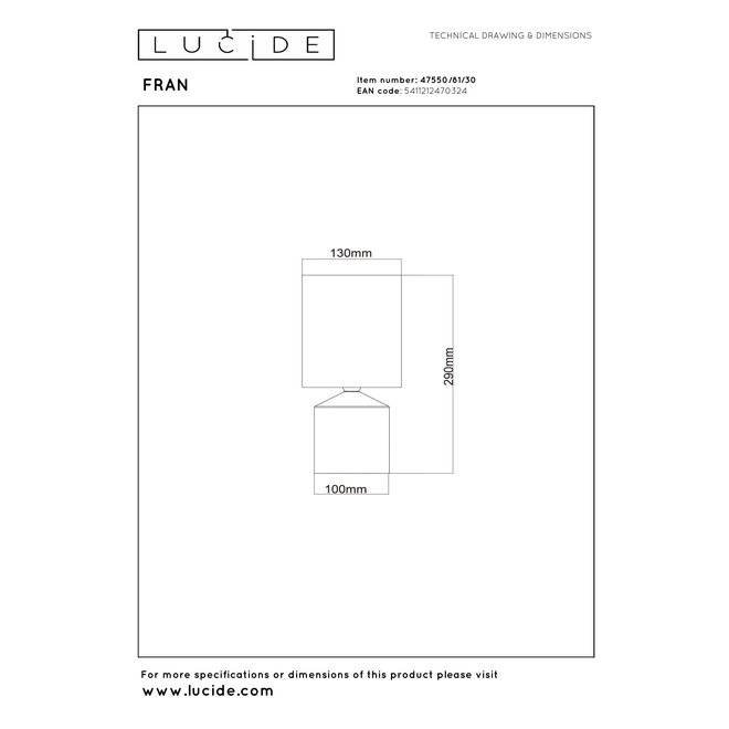 FRAN - Tafellamp - Ø 13 cm - 1xE14 - Zwart - Essential