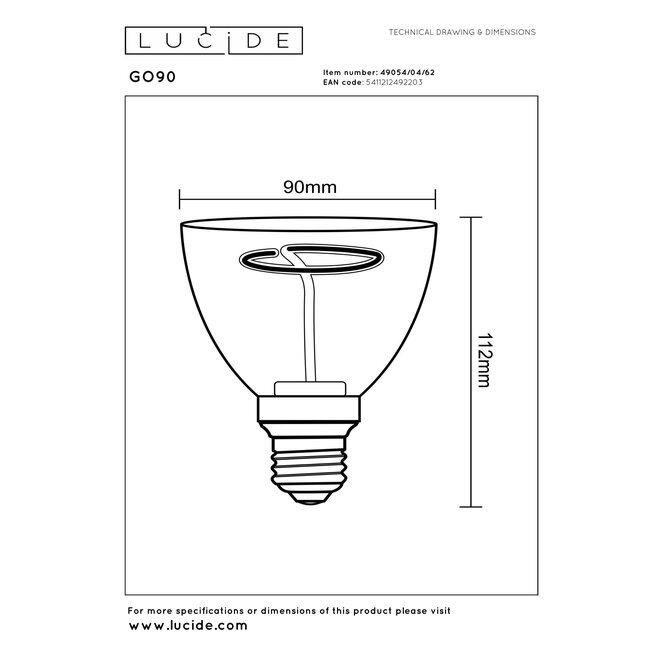 GO90 - Filament lamp - Ø 9 cm - LED Dimb. - E27 - 1x3,5W 2200K - Amber
