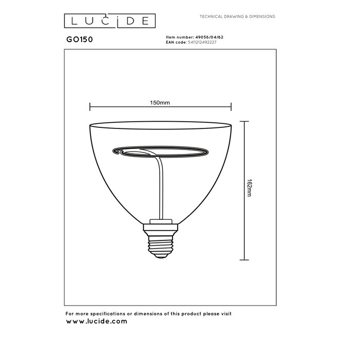 GO150 - Filament lamp - Ø 15 cm - LED Dimb. - E27 - 1x4W 2200K - Amber