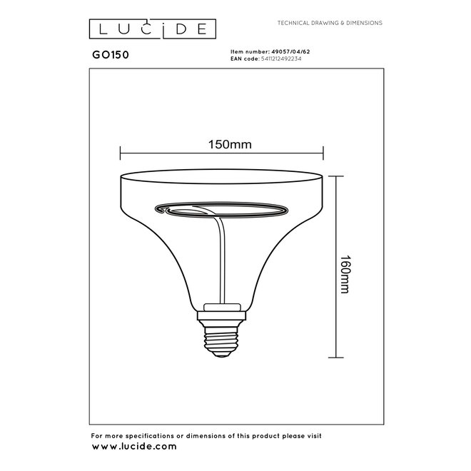 GO150 - Filament lamp - Ø 15 cm - LED Dimb. - E27 - 1x4W 2200K - Amber