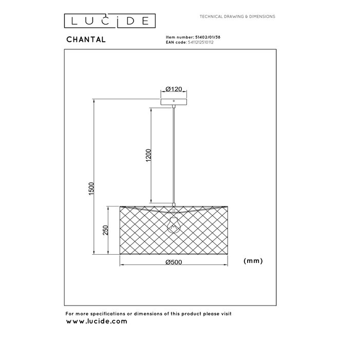 CHANTAL - Hanglamp - 1xE27 - Beige - Essential