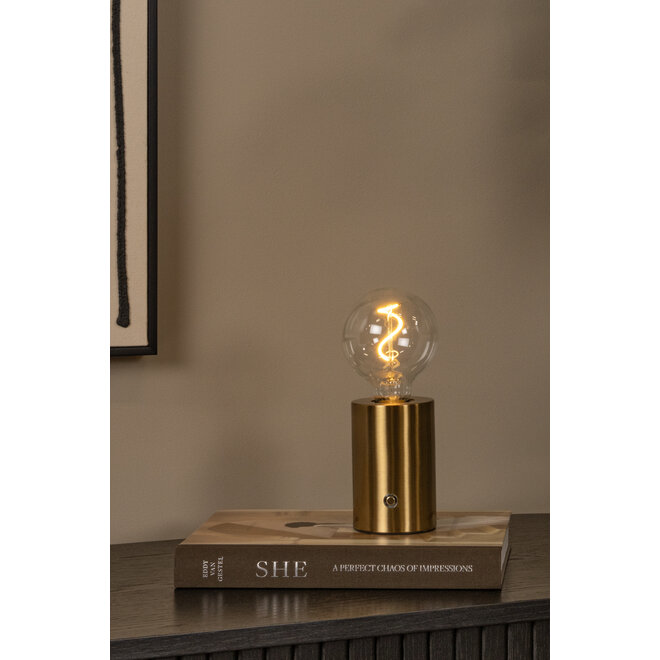 VIVO - Oplaadbare Tafellamp - Accu/Batterij - Ø 8 cm - LED Dimb. - E27 - 1x1W 2700K - Mat Goud / Messing