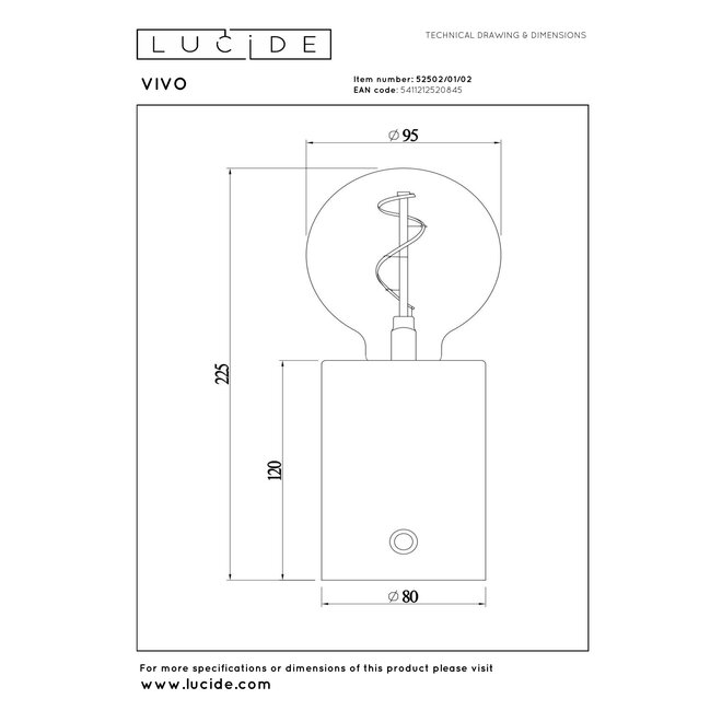 VIVO - Oplaadbare Tafellamp - Accu/Batterij - Ø 8 cm - LED Dimb. - E27 - 1x1W 2700K - Mat Goud / Messing