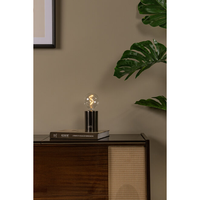 VIVO - Oplaadbare Tafellamp - Accu/Batterij - Ø 8 cm - LED Dimb. - E27 - 1x1W 2700K - Mat zwart chroom