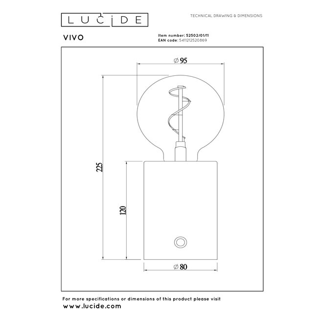 VIVO - Oplaadbare Tafellamp - Accu/Batterij - Ø 8 cm - LED Dimb. - E27 - 1x1W 2700K - Chroom