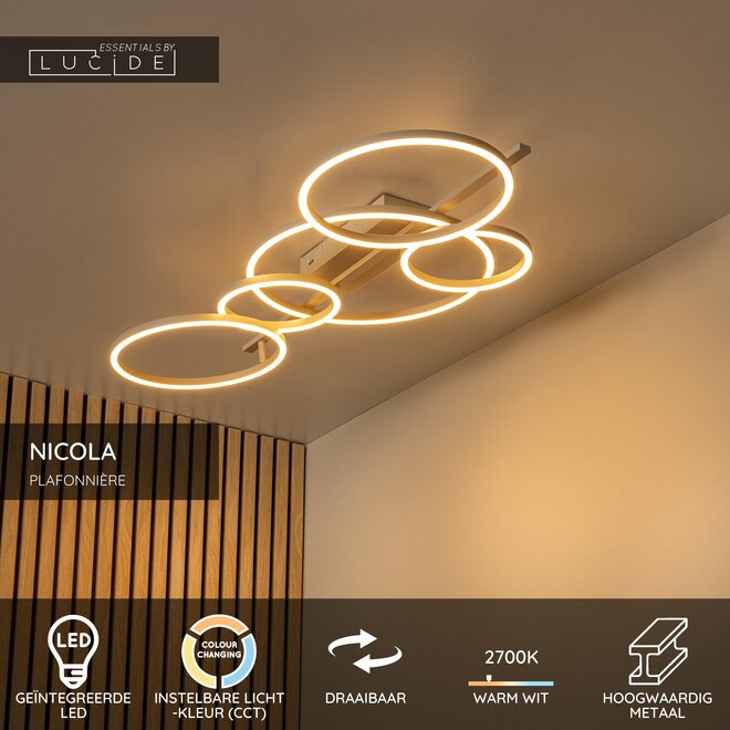 NICOLA - Plafonnière - LED - CCT - 1x37W 2700K/4000K - Taupe - Essential