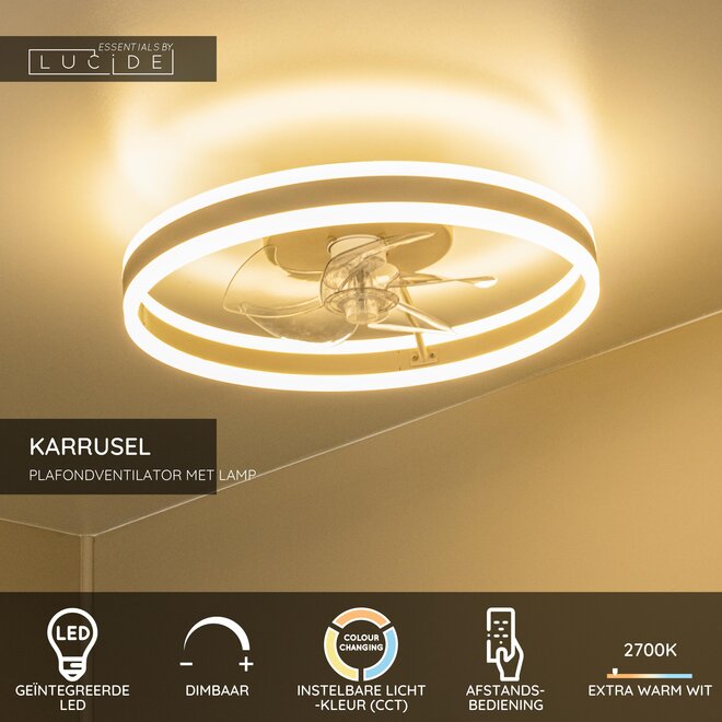 KARRUSEL - Plafondventilator met lamp - Ø 50 cm - LED Dimb. - CCT - 1x36W 2200K/2700K/3000K - Taupe - Essential