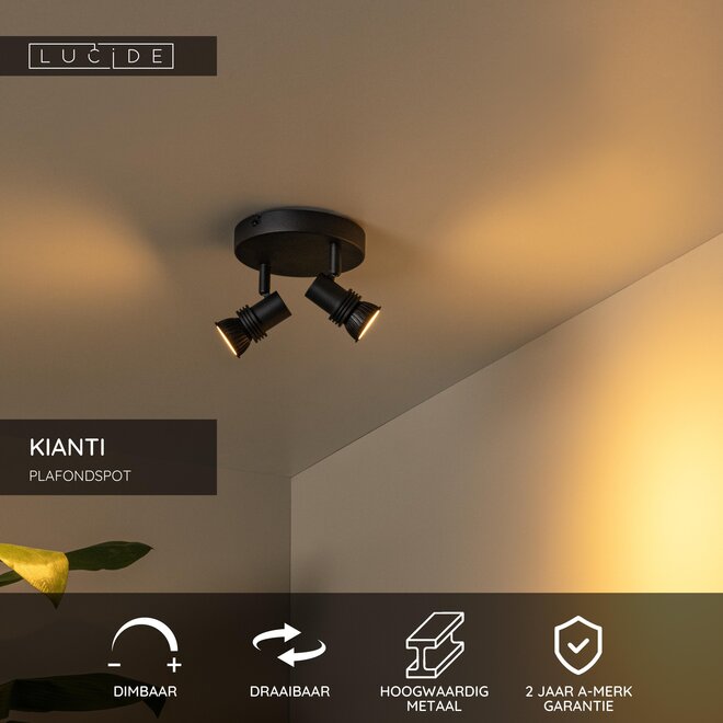 KIANTI - Plafondspot - Ø 15 cm - 2xGU10 (MR16) - Zwart