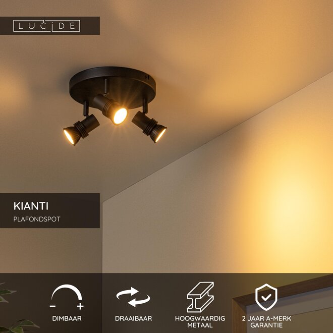 KIANTI - Plafondspot - Ø 21 cm - 3xGU10 (MR16) - Zwart