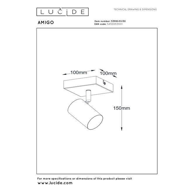 AMIGO - Plafondspot - 1xGU10 (MR16) - Zwart