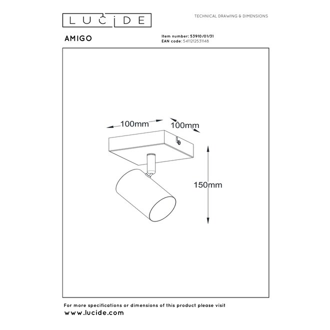 AMIGO - Plafondspot - 1xGU10 (MR16) - Wit