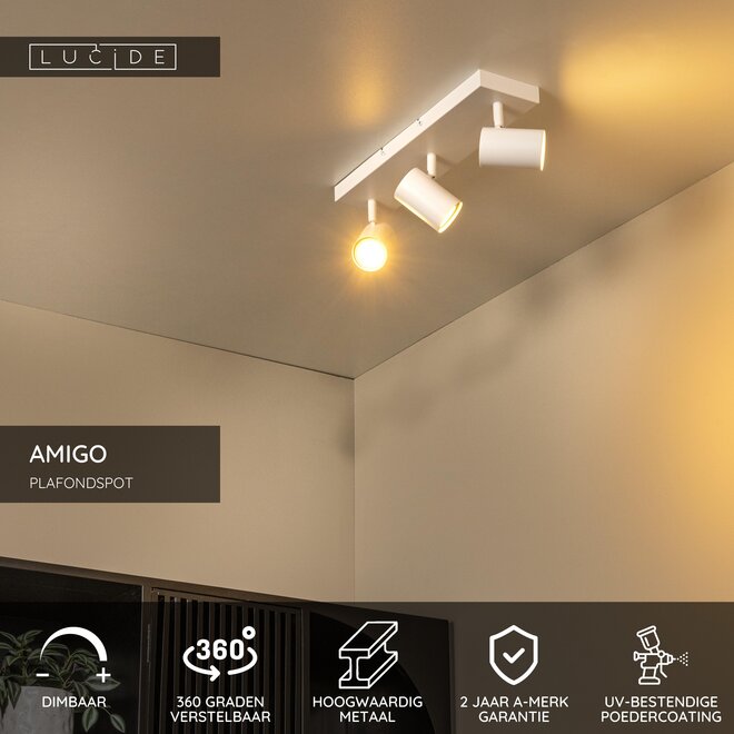 AMIGO - Plafondspot - 3xGU10 (MR16) - Wit
