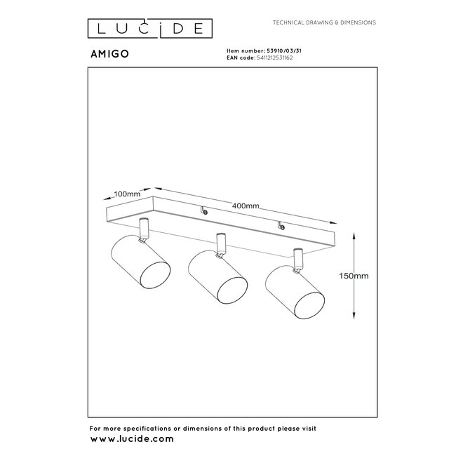 AMIGO - Plafondspot - 3xGU10 (MR16) - Wit
