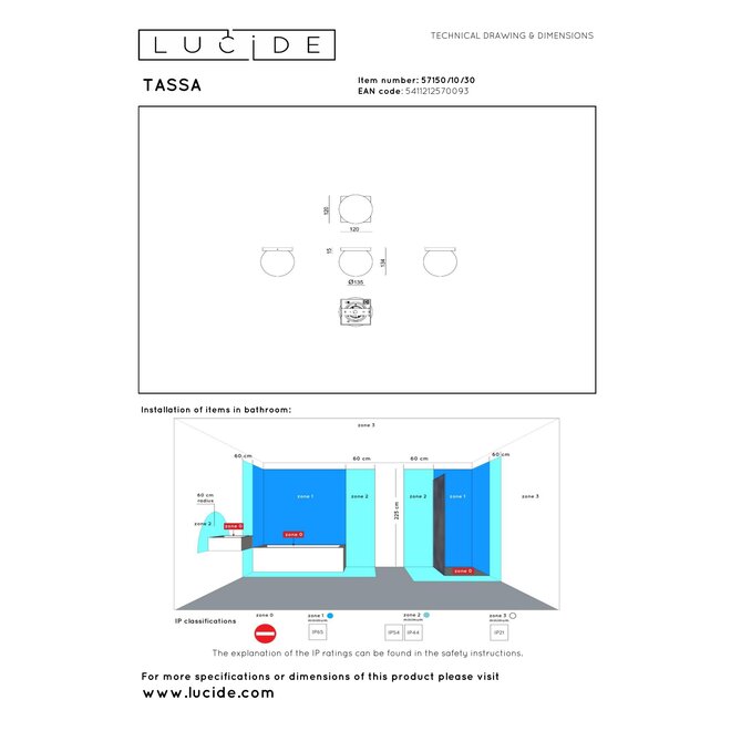 TASSA - Plafonnière Badkamer - Ø 13,5 cm - LED Dim to warm - 1x12W 1800K/3000K - IP40 - Zwart