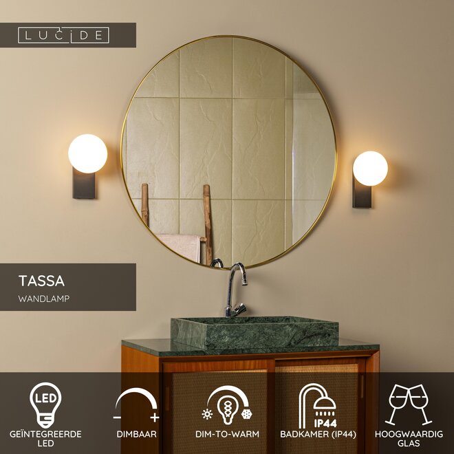 TASSA - Wandlamp Badkamer - LED Dim to warm - 1x10W 1800K/3000K - IP44 - Zwart