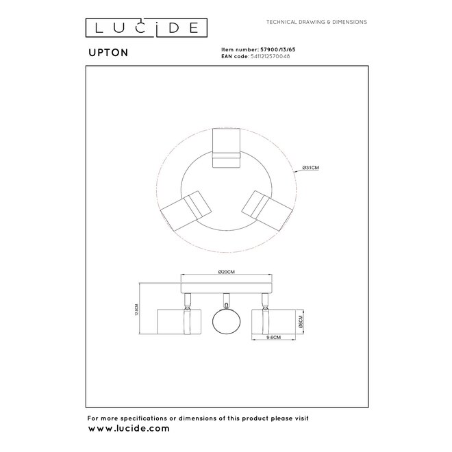 UPTON - Plafondspot - 3xGU10 (MR16) - Fumé