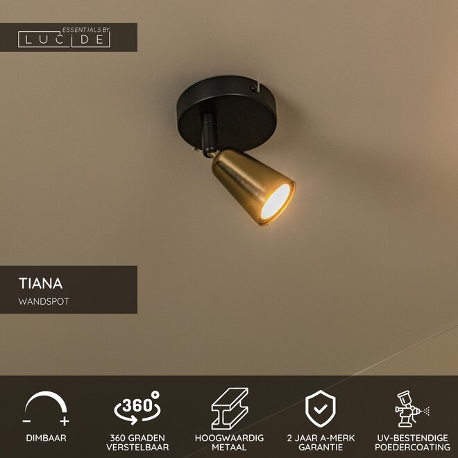 TIANA - Wandspot / Wandlamp - 1xGU10 (MR16) - Wandlicht of plafonnière - Champagne kleur - Essential