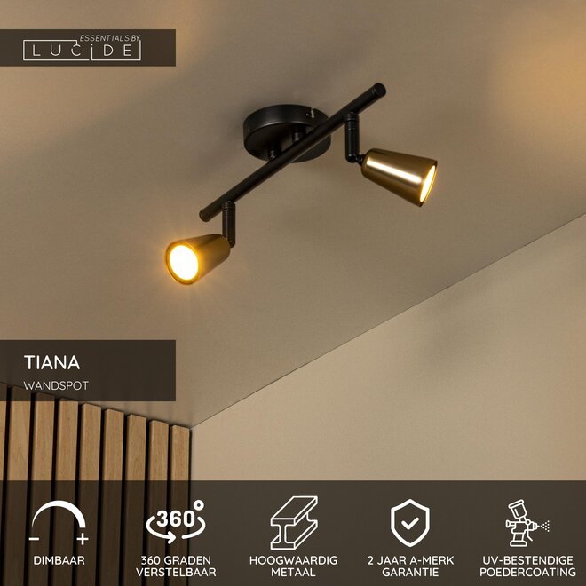 TIANA - Wandspot / Wandlamp - 2xGU10 (MR16) - Champagne kleur - Essential