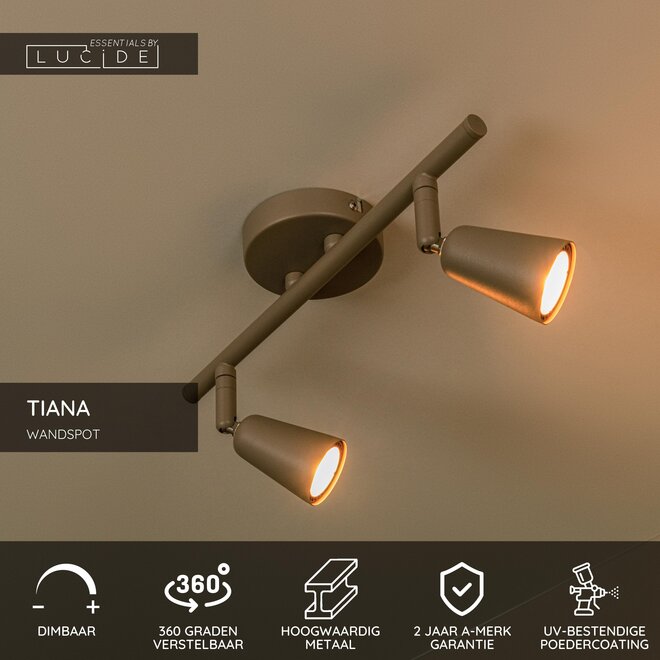 TIANA - Wandspot / Wandlamp - 2xGU10 (MR16) - Taupe - Essential
