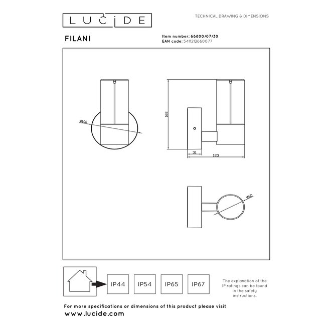 FILANI - Wandlamp Binnen/Buiten - LED - 1x6,5W 2700K - IP54 - Zwart - Essential