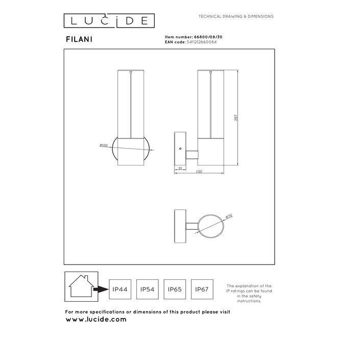 FILANI - Wandlamp Binnen/Buiten - LED - 1x8W 2700K - IP54 - Zwart - Essential
