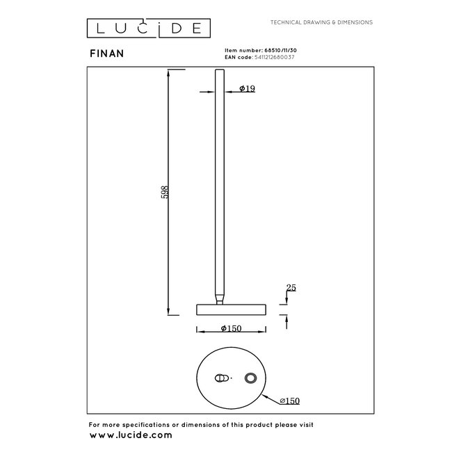 FINAN - Tafellamp - LED Dimb. - 1x12W 2700K - Zwart