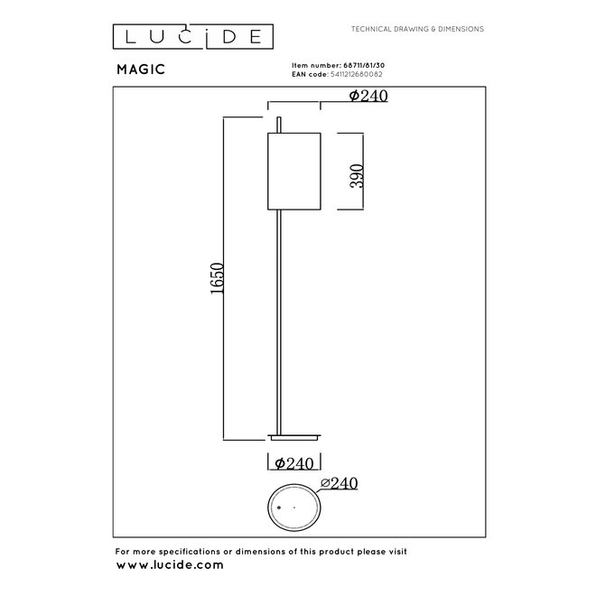 MAGIC - Vloerlamp - Ø 24 cm - 1xE27 - Zwart