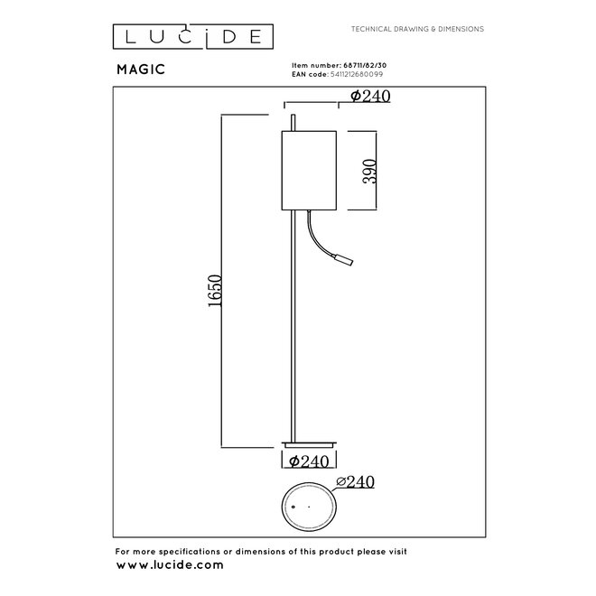 MAGIC - Vloerlamp - Ø 24 cm - 1xE27 - Zwart