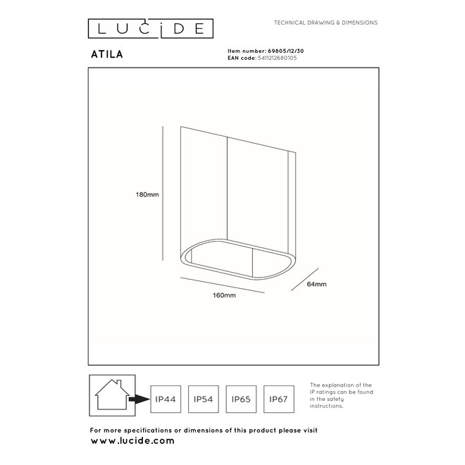ATILA - Wandlamp Binnen/Buiten - LED Dimb. - 2x5W 2700K - IP65 - Zwart