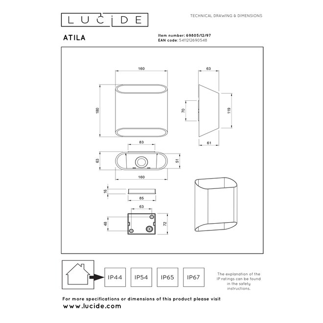 ATILA - Wandlamp Binnen/Buiten - LED Dimb. - 2x5W 2700K - IP65 - Roest bruin