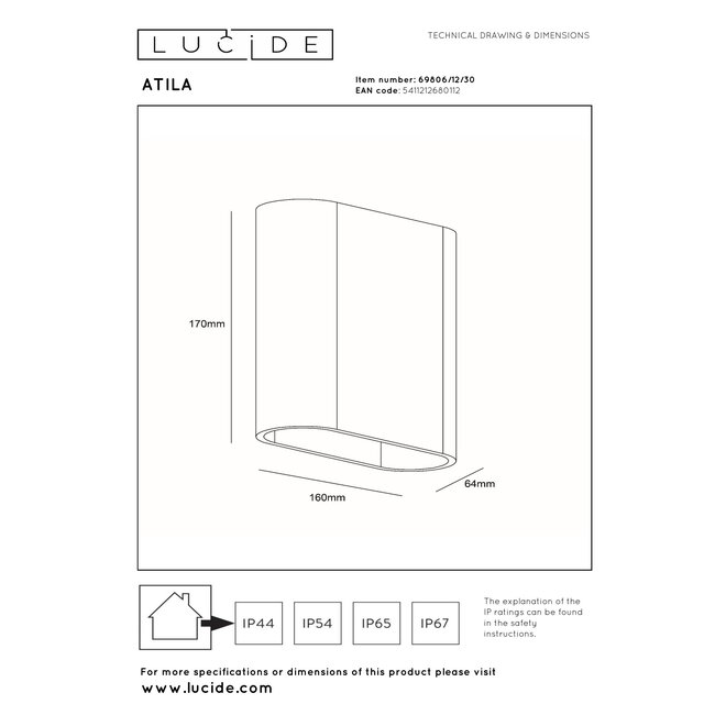 ATILA - Wandlamp Binnen/Buiten - LED Dimb. - 2x5W 2700K - IP65 - Zwart