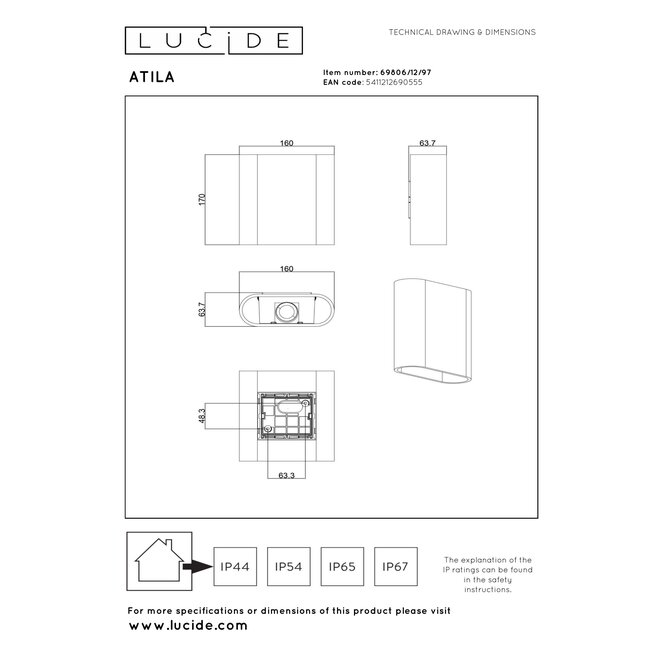 ATILA - Wandlamp Binnen/Buiten - LED Dimb. - 2x5W 2700K - IP54 - Roest bruin