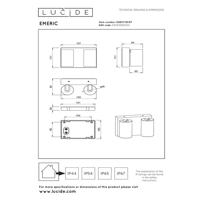 EMERIC - Wandspot / Wandlamp Binnen/Buiten - LED - CCT - 2x9,5W 2200K/3000K - IP54 - Roest bruin - Essential
