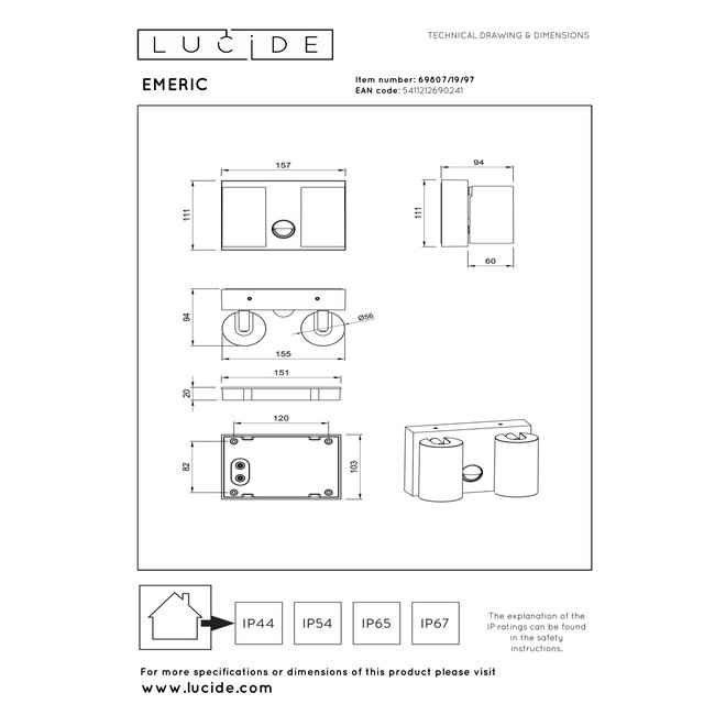EMERIC - Wandspot / Wandlamp Binnen/Buiten - LED - CCT - 2x10W 2200K/3000K - IP54 - Bewegingssensor - Roest bruin - Essential