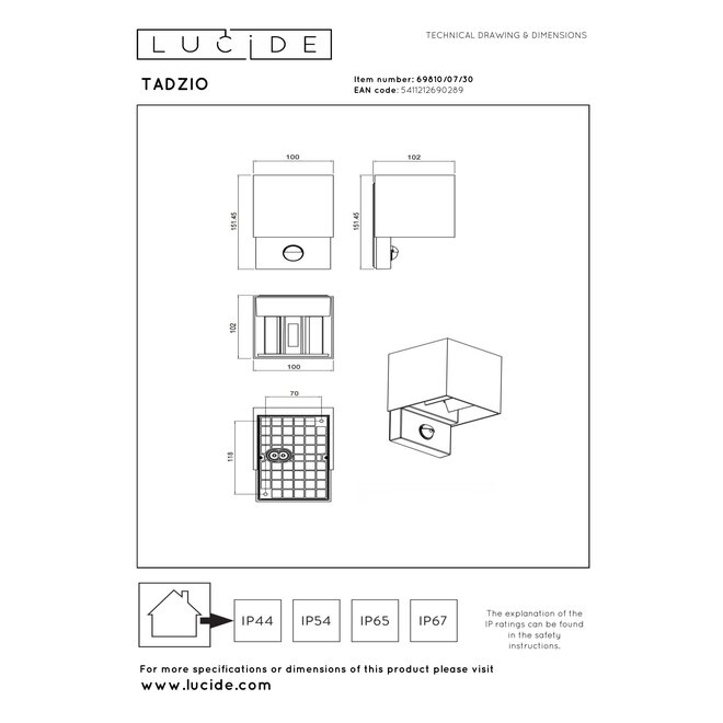TADZIO - Wandlamp Binnen/Buiten - LED - CCT - 1x7W 2700K/4000K - IP65 - Bewegingssensor - Zwart - Essential