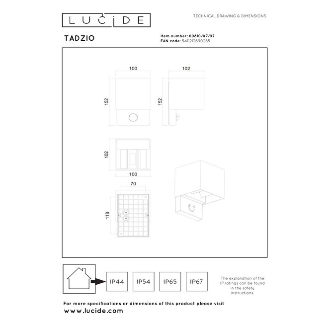 TADZIO - Wandlamp Binnen/Buiten - LED - CCT - 1x7W 2700K/4000K - IP65 - Bewegingssensor - Roest bruin - Essential