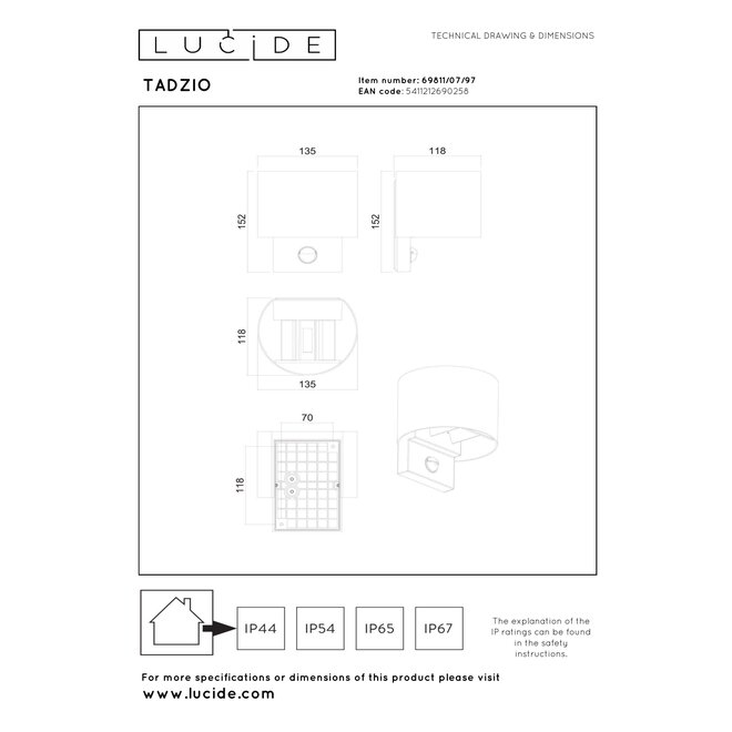 TADZIO - Wandlamp Binnen/Buiten - LED - CCT - 1x7W 2700K/4000K - IP65 - Bewegingssensor - Roest bruin - Essential