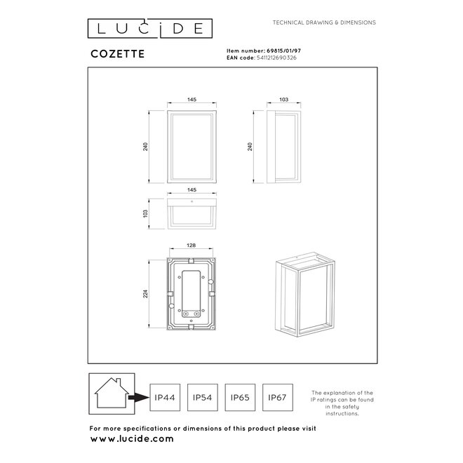 COZETTE - Wandlamp Binnen/Buiten - 1xE27 - IP65 - Roest bruin - Essential