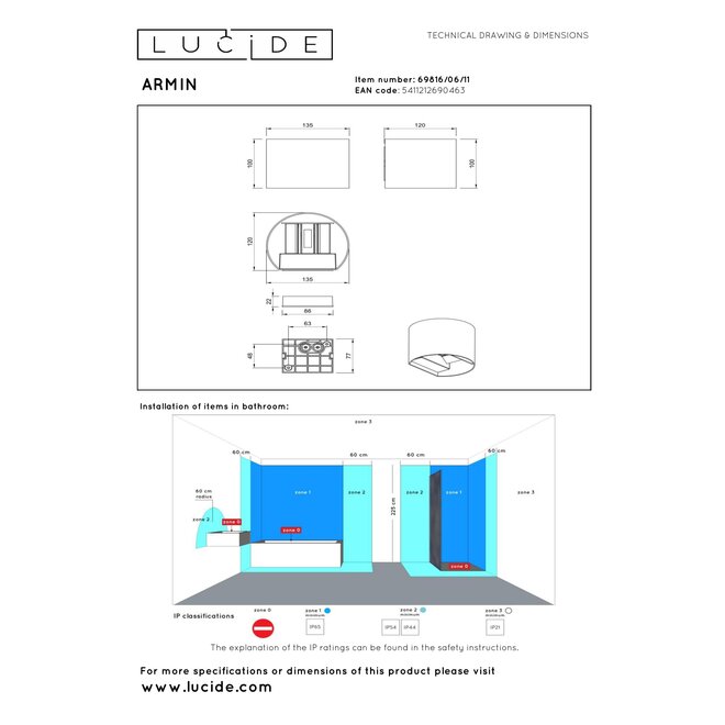ARMIN - Wandspot / Wandlamp Badkamer - LED Dimb. - CCT - 2x3,5W 2200K/3000K - IP54 - Chroom - Essential