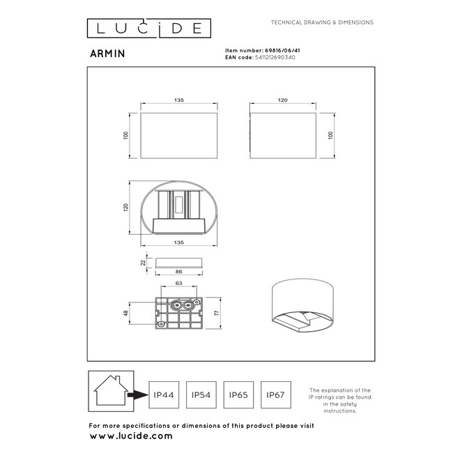 ARMIN - Wandspot / Wandlamp Badkamer - LED Dimb. - CCT - 2x3,5W 2200K/3000K - IP54 - Taupe - Essential