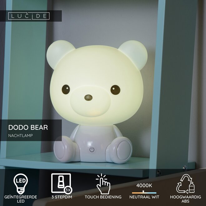 DODO BEAR - Nachtlamp Kinderkamer - LED 3 StepDim - 1x3W 4000K - Wit