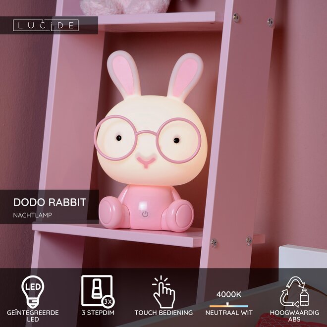DODO RABBIT - Nachtlamp Kinderkamer - LED 3 StepDim - 1x3W 4000K - Roze