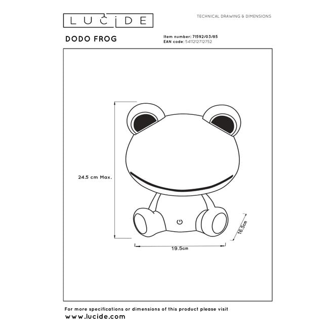 DODO FROG - Nachtlamp Kinderkamer - LED 3 StepDim - 3x3W 4000K - Groen