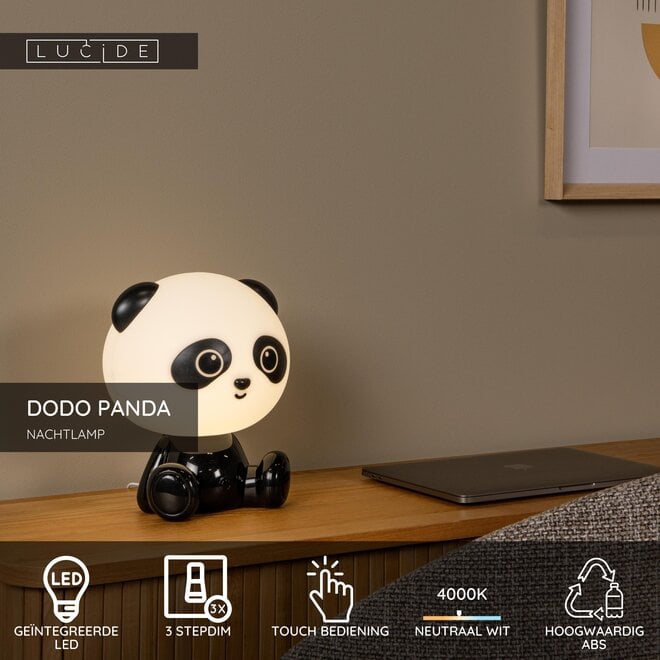 DODO PANDA - Nachtlamp Kinderkamer - LED 3 StepDim - 1x3W 4000K - Zwart