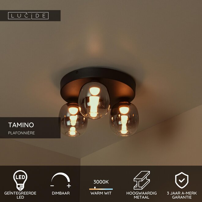 TAMINO - Plafonnière - LED Dimb. - 3x5,6W 3000K - Zwart